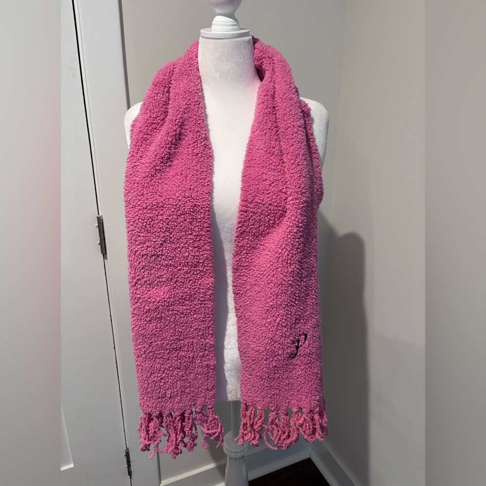 Pink Fuzzy Scarf with Fringe Tassels & Letter “P”